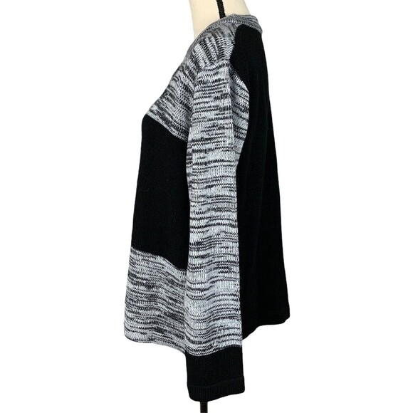 Bedford Fair Cardigan Sweater Women Large Heather Black Block Color 5 Button - Picture 4 of 9